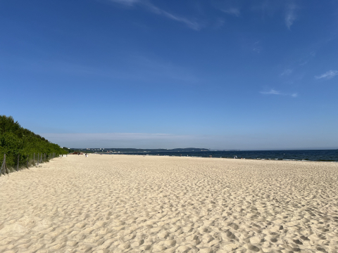 Junto a un gran parque y una playa de arena en una gran ciudad antigua